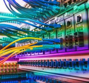 Technology center with fiber optic equipment